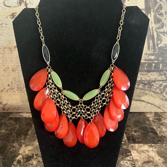 NECKLACE LARGE BEADED ORANGE AND GREEN COLOR EUC - Picture 4 of 4